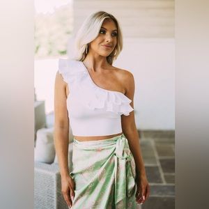 These Three Boutique One Shoulder Ruffled Crop Top